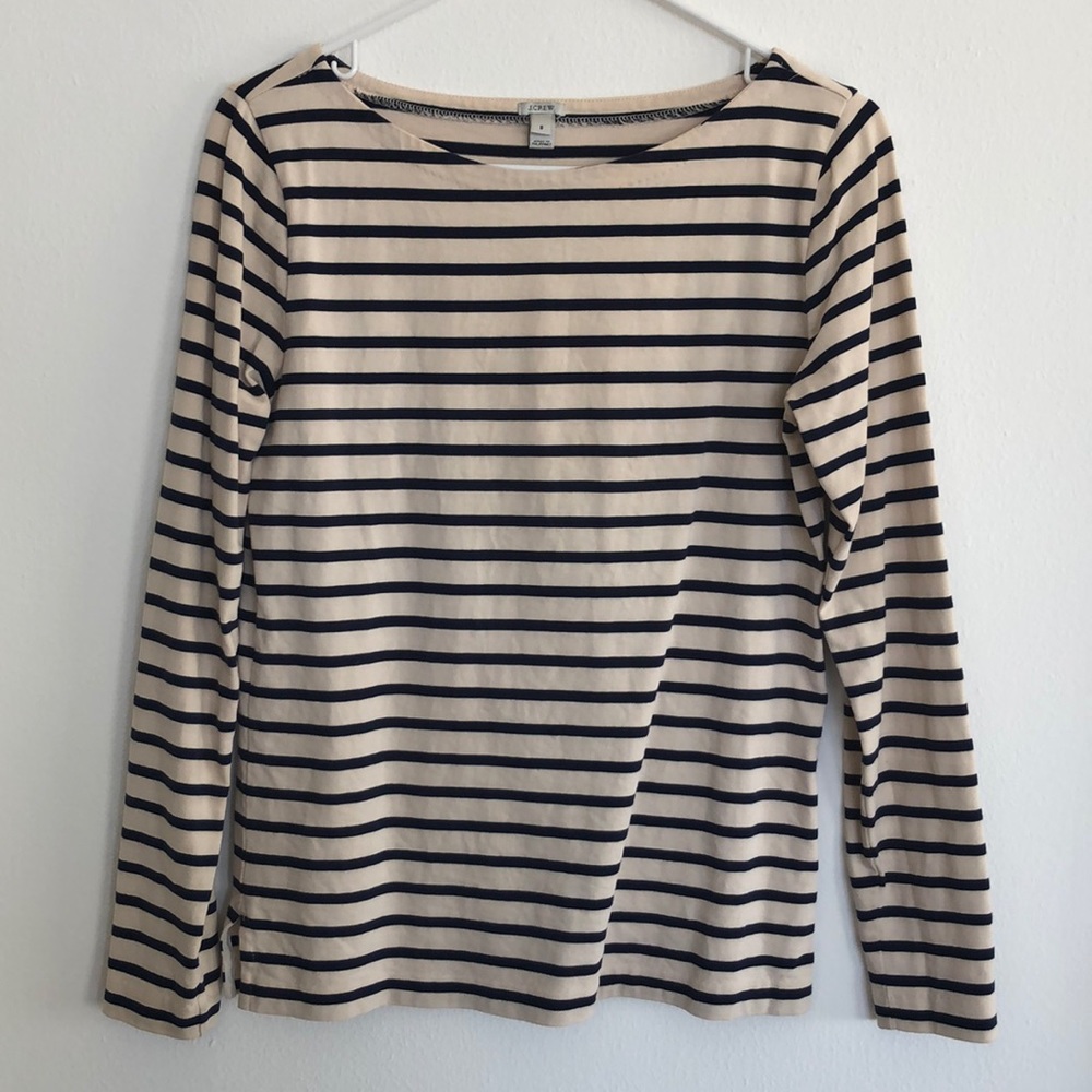 J Crew Womens Striped Navy Boatneck Long Sleeve